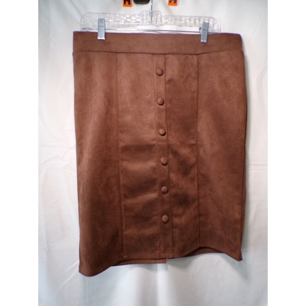 89th + Madison Women's Brown Faux Suede Button Front Mini Skirt Large